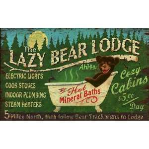 Customizable The Lazy Bear Lodge Vintage Style Wooden Sign  