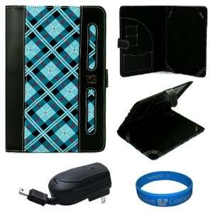 Blue Plaid Executive Leather Folio Case Cover for Lenovo IdeaPad A1 