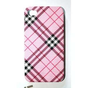 Plaid Pattern Hard Back Case Cover for iPhone 4 4g Pink
