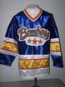 vintage adult NWOT Dayton Bombers Hockey Jersey blue satin size small 