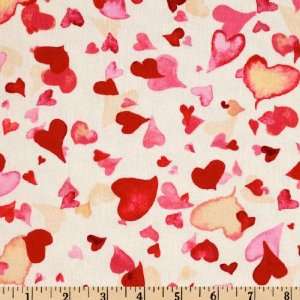  44 Wide Cherie Tossed Hearts Ivory Fabric By The Yard 
