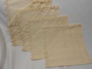 Vintage Beige Irish Linen w/ Tatting Edge Gift Set Table Linen 
