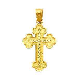  14K Yellow Gold Religious Budded Cross Charm Pendant 