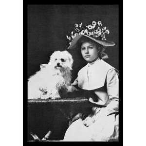   12 x 18 stock. Woman in Bonnet with Maltese Terrier