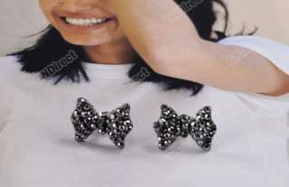   Lovely Cute Rhinestone Crystal Bowknot Bow Tie Earrings Earring  