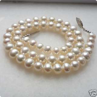 17Huge 9 10mm White FW AAA Pearl Necklace 925S clasp  