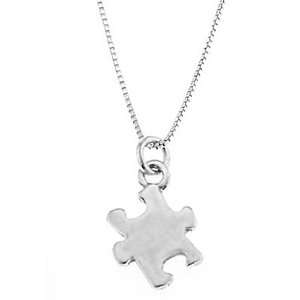  Silver Double Sided Autism Symbol Puzzle Piece Necklace Jewelry