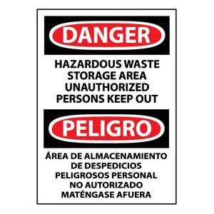Bilingual Vinyl Sign   Danger Hazardous Waste Storage Area 