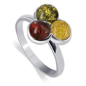    Sterling Silver Muli Color Amber Stone Ring Size 6 Jewelry