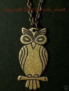 Vintage BIG EYES OWL Antiqued Brass Charm Necklace  
