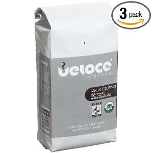 Veloce Coffee Buon Giorno Blend, Whole Bean, 12 Ounce Bags (Pack of 3)