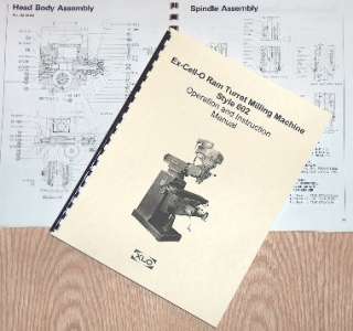 EX CELL O 602 Milling Machine Operator Parts Manual XLO  