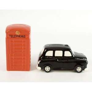  Ceramic London Black Taxi Cab/Red London Phone Box Money 