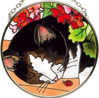 Garden Cat SUNCATCHER Stained Glass Black Kitty  