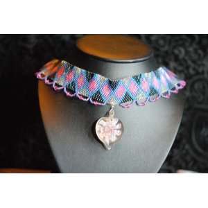  Pink Flower Peyote Stitch Choker Jewelry