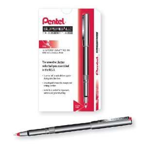  Pentel Superball Roller Ball Pen, Metal Tip Fine Line, Red 