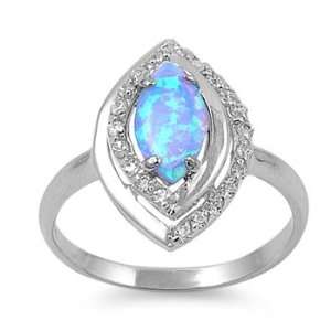  Sterling Silver 17mm Marquise Shaped Lab Opal Blue & Clear 