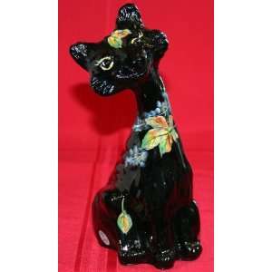    Fenton 11 Black Maple Leaf Hand Painted Alley Cat 