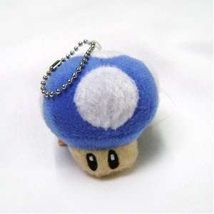  Mario Bro LIGHT BLUE Mushroom Plush Keychain Toys 