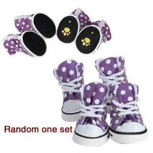  Dots Dotted Pet Dog Boots Shoes Sneakers Size 4   Purple 
