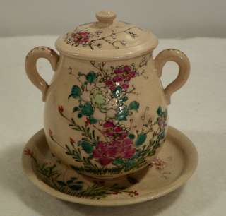 Sugar Bowl & Saucer. Japanese Satsuma Porcelain. Circa 1880.  