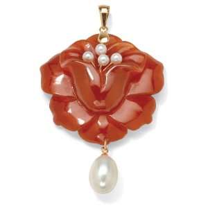   14K Gold Jade Red and Cultured Freshwater Pearl Pendant/Pearl Enhancer