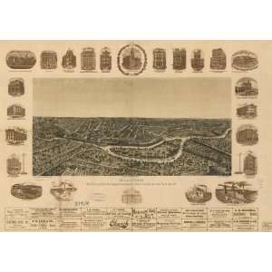  Historic Panoramic Map Dallas, Texas. With the projected river 