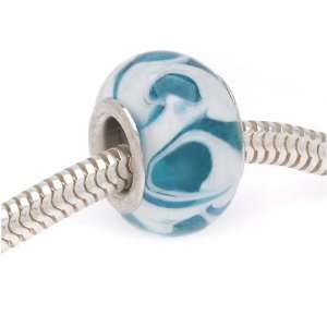   Pandora Aqua Blue White Abstract Swirl 14mm (1) Arts, Crafts & Sewing
