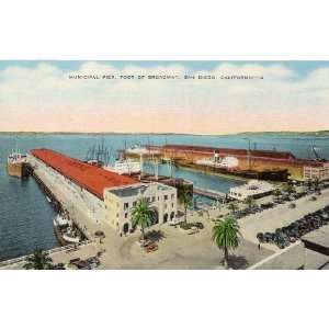   Postcard Municipal Pier, Foot of Broadway, San Diego California