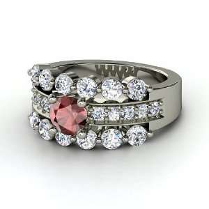  Alexandra Ring, Round Red Garnet 14K White Gold Ring with 