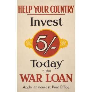   your country. Invest five [shillings] to day in the war loan 38 X 24