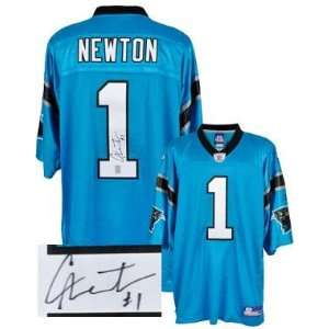  Autographed Cam Newton Jersey   Blue Reebok Premier EQT 