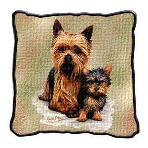  Yorkie and Puppy Woven Pillow