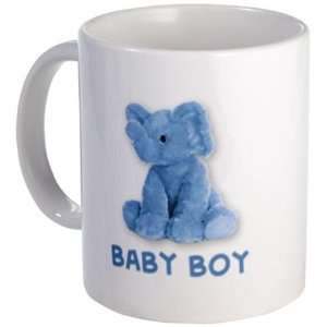 BLUE BABY BOY Elephant Toy on an 11oz Ceramic Coffee Cup Mug Newborn 