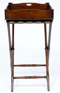 19TH CENTURY ANTIQUE MAHOGANY BUTLERS TRAY ON STAND  