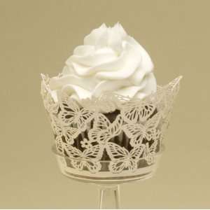 Set of 12 Butterflies Cupcake Wrapper in White 