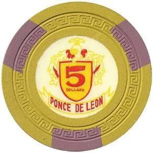 Ponce De Leon $5 Clay Casino Chips Puerto Rico Yellow and 