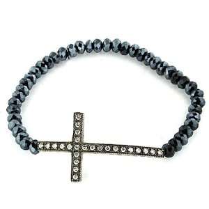  Stretchable Beaded Sterling Silver Cross Bracelet Jewelry