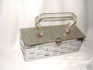 Vintage Metal Box Handbag Purse with Lucite Handle  