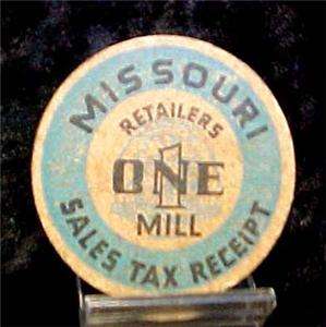 Missouri Tax Token Receipt 1 Mill Round Cardboard  9546  