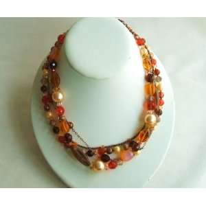  Orange Four Strands Beads Necklace with Extension Arts 