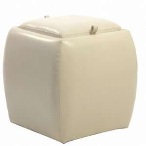  Storage Cube Ottoman with Tray and Caster Wheels in Ivory 