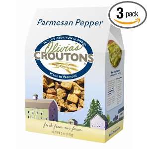 Olivias Croutons Parmesan Pepper Croutons, 5 Ounce (Pack of 3 