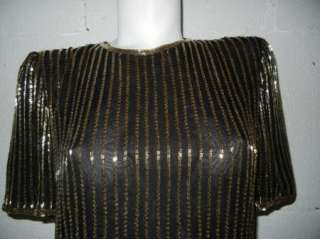 Womens Stenay Black & Gold Beaded Silk Short Sleeve Top Size Small 