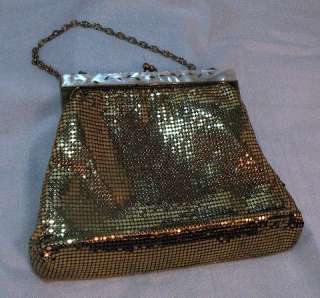 Whiting & Davis Gold Mesh Purse Mother of Pearl Frame  