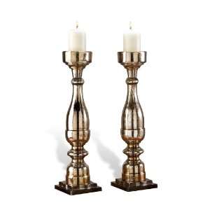  Pair Large Paxton Mercury Glass Pillar Candle stands