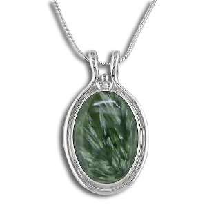 Sterling Silver Seraphinite Cabochon Oval Double Bale Pendant on Snake 