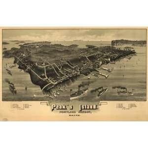  Historic Panoramic Map Peaks Island, Portland harbor, Maine 