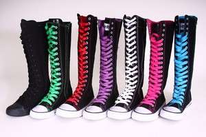 Knee high top sneaker canvas boots  