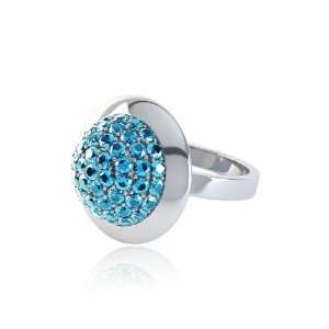  Stardust 3.9Ct Swiss Blue Topaz 20mm Micro Pave Silver Ring 